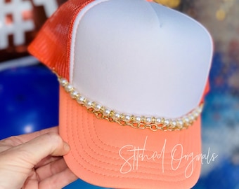 Bling chain @blingqueendee designer Trucker Hat - Coral Orange Summer Rainbow Women main image 3