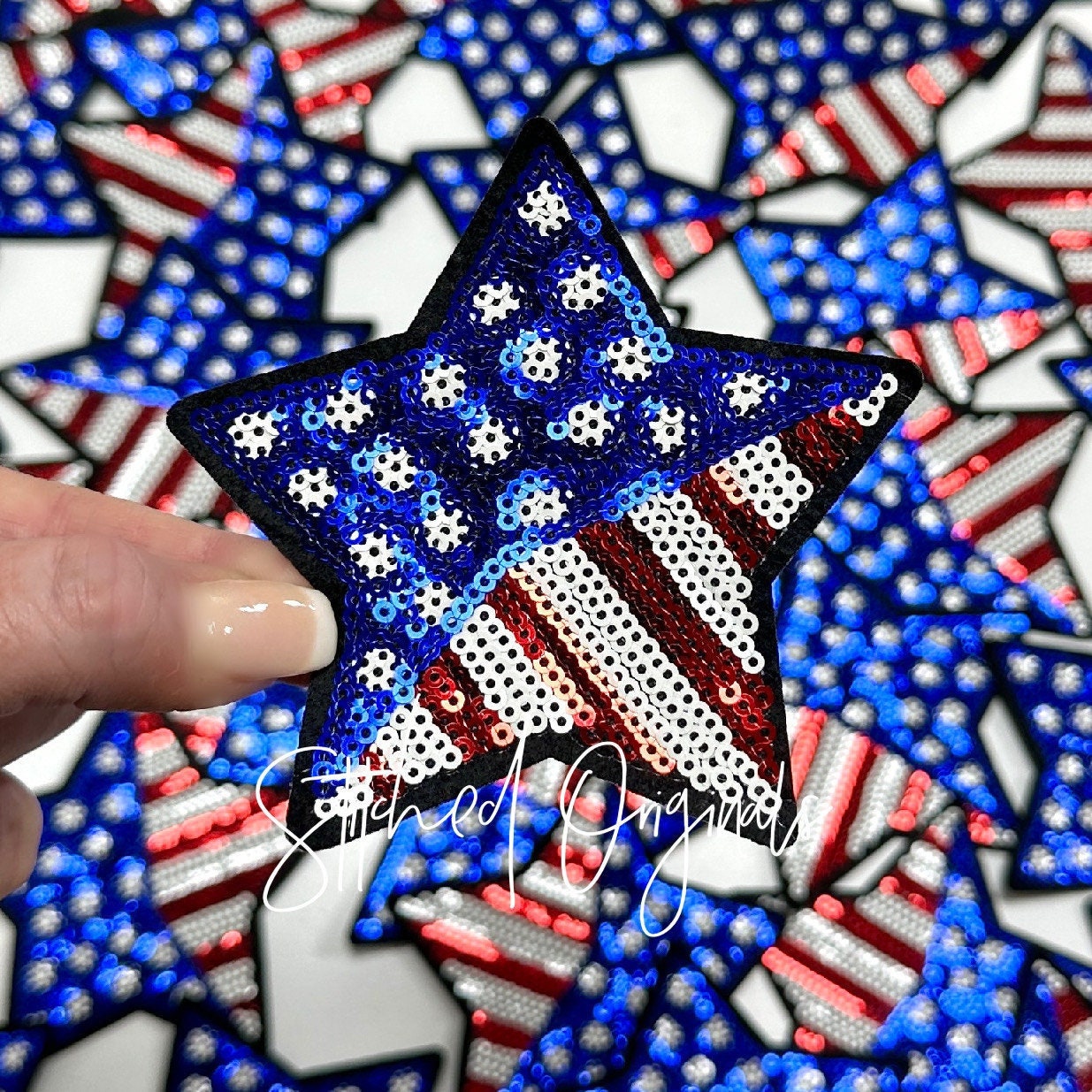 Vintage Y2K Hand-Made Sequin American Flag Cap Patriotic Stars Sparkle‎ Hat American Flag Sequin Patch main image 4