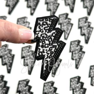 Black Leopard Lightning Bolt Patch, Lightning Bolt Patch with Sequins, diy patch, Trucker Hat Patch, iron on patch