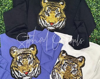 Sequin Tiger Patch, Trendy Iron On Patch (9.25” x 8”