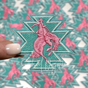 Bucking Cowboy Aztec Patch, Trucker Hat Patch, Iron On, DIY patch, Hat Patch