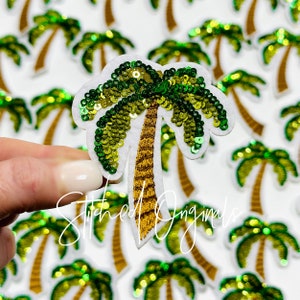 Sequin Palm Tree Patch, White Backing, Iron on Patch, DIY Patch, Palm Tree, Trucker Hat Patch