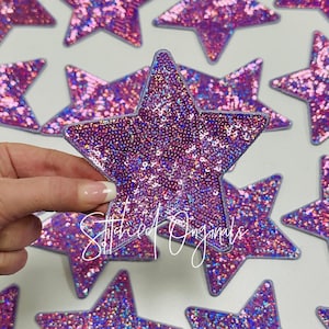 Lavender 5&quot; Sequin Star Patch, Iron on Patch, DIY Patch, Sequin Star