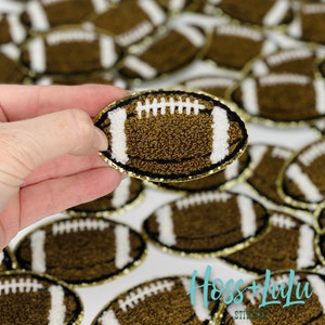 Chenille Football Patch, Gold Glitter, Iron On, 3.12"