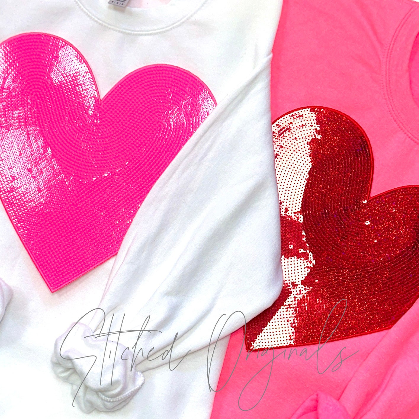 1Pcs Sequined Heart-shaped Pink Colorful Patch Glitter Stickers DIY Fabric  Appliques Embroidered Iron On Coats Jeans Pants Badge
