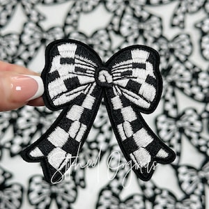 Checkered black and white Bow Patch, Trucker Hat Patch, Iron On, DIY patch, Bow Patch