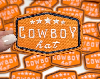 Orange Cowboy Hat Embroidered Patch, DIY Trucker Cap