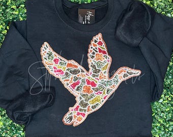 Camo Duck Sequin Iron-On Patch, Copper Glitter Accent
