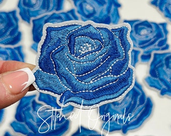 Blue Rose Patch, iron on patch, diy patch, Trucker Hat Patch