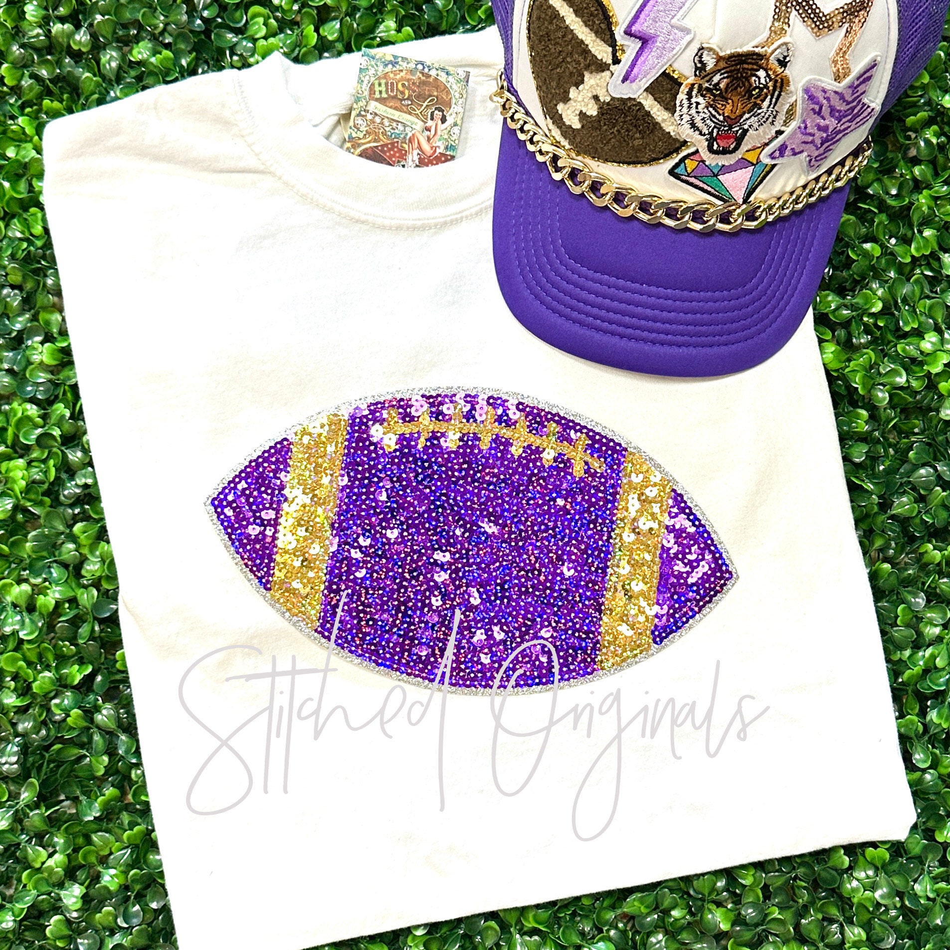 Purple Football Sequin Patch, Iron on Patch, Sequin Patch, DIY Patch, Preppy Football, Gameday