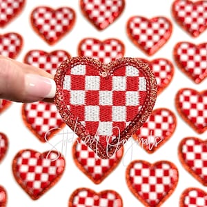 Red Checkered Heart Patch, Heart Patch with Sequins, diy patch, Trucker Hat Patch, iron on patch
