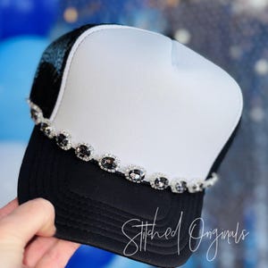 Rhinestone Silver Plated Hat Chain with Smoke Rhinestones, Trucker Hat Chain, Rhinestone