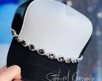 Silver Plated Rhinestone Trucker Hat Chain, Smoke Rhinestones
