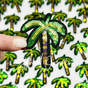 Sequin Palm Tree Patch, Black Backing, Iron on Patch, DIY Patch, Palm Tree, Trucker Hat Patch