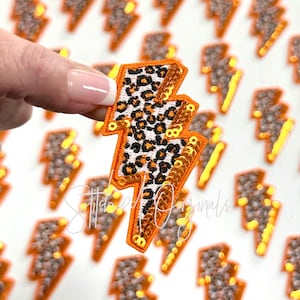Orange Cheetah Lightning Bolt Patch, Lightning Bolt Patch with Sequins, diy patch, Trucker Hat Patch, iron on patch