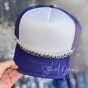 Pearl and Silver Plated Double Hat Chain, Trucker Hat Chain, Rhinestone, Pearl