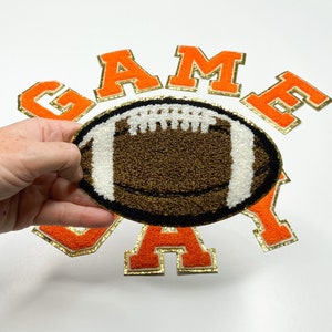 Chenille Football Patch, Gold Glitter, Game Day, DIY (6.45")