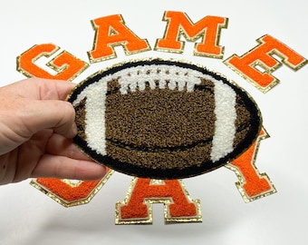 Chenille Football Patch, Gold Glitter, Game Day, DIY (6.45")