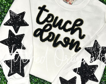 Touch Down Chenille Patch, Black & Gold Glitter, DIY Iron On