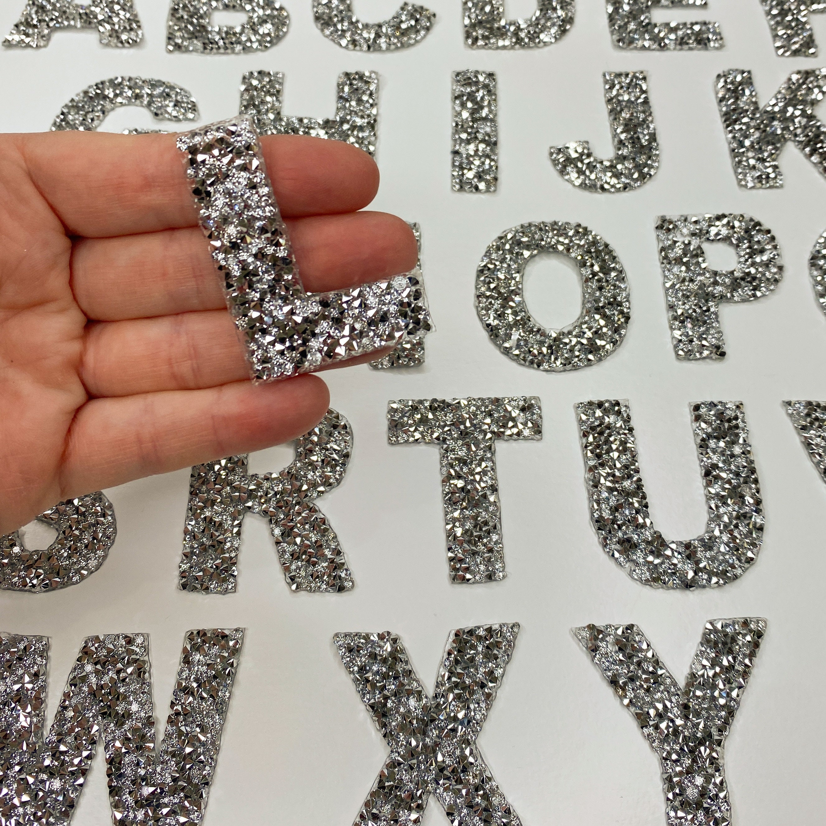 Iron on Letters for Clothes, 5 Pcs Rhinestone Iron on Patches