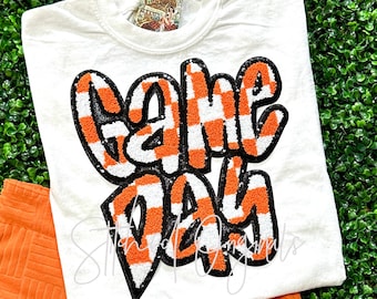 Orange Checkered Game Day Patch, Iron on Patch, Chenille Sequin Patch, DIY Patch, Preppy Football, Gameday
