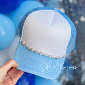 Rhinestone and Pearl Silver Plated Hat Chain, Trucker Hat Chain, Rhinestone, Pearl