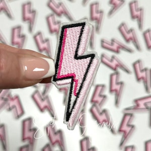 Light Pink Lightning Bolt Patch, Trucker Cap Patch, Iron On, DIY patch, Lightning Bolt Patch