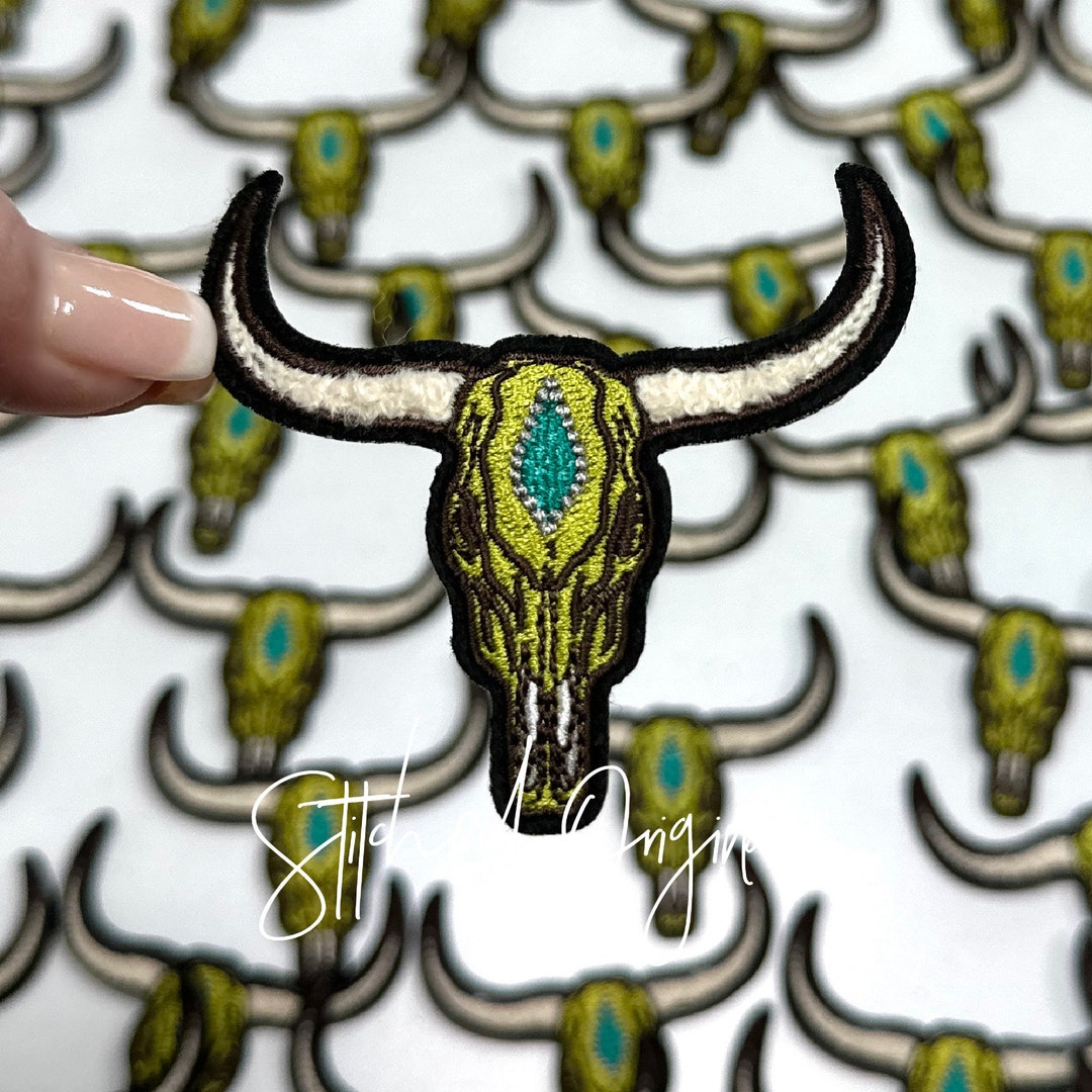 新品タグ付き✨Ameri Vintage COW PATTERN SK Embroidered Cow Skull Patch, Turquoise Accent, Iron On - Etsy