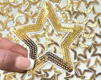 Gold Sequin Open Star Patch, Trucker Cap Patch, Iron On, DIY patch, Star Patch