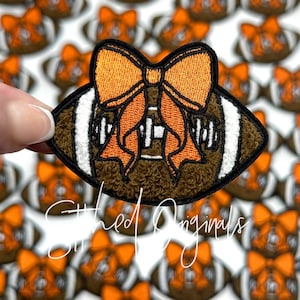 Orange Bow Football Chenille Patch, Custom 3” Football Patch, Game Day Patch, Trucker Hat Patch, Football, DIY
