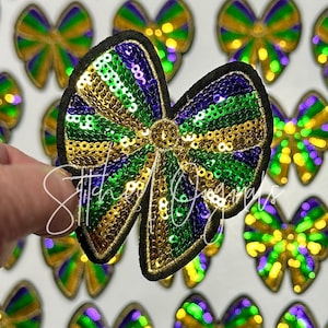 Mardi Gras Bow patch, iron on patch, diy patch, Mardi Gras