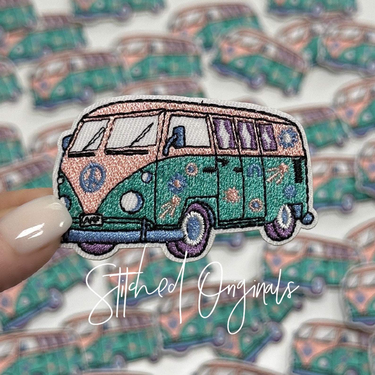 Light Pink and Teal Retro Bus Patch, Trucker Cap Patch, Iron On, DIY ...