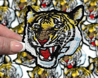 Embroidered Tiger Patch, DIY Iron On Applique, Trucker Cap Decor