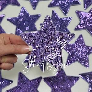 Light Purple 5&quot; Sequin Star Patch, Iron on Patch, DIY Patch, Sequin Star