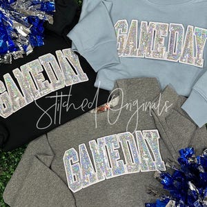 Gameday Silver Sequin Iron On Patch, White Felt Backing image 1