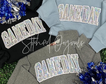 Gameday Silver Sequin Iron On Patch, White Felt Backing