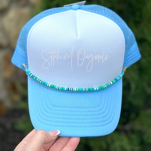 Beaded Hat Chain, Multi Teal and Blue Colors Trucker Hat Chain