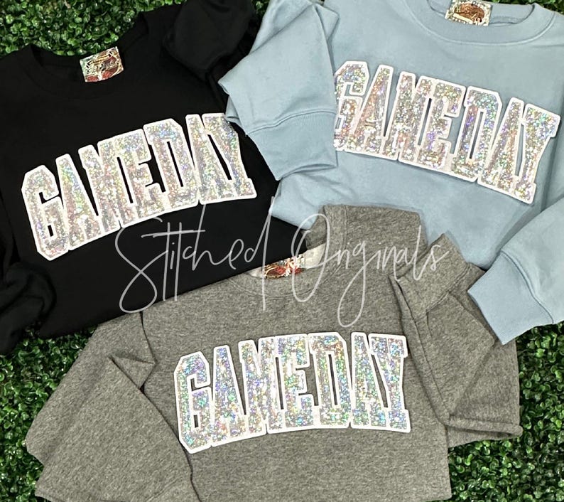 Gameday Silver Sequin Iron On Patch, White Felt Backing image 3