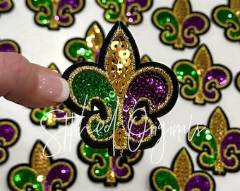 Sequin Fleur De Lis Iron On Patch, Mardi Gras