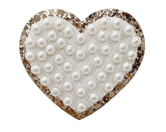 Pearl Heart Patch, White & Gold Glitter, DIY Applique