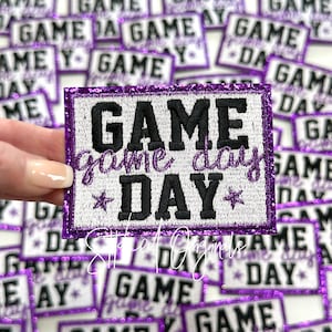 Purple Game Day Iron On Patch, Glitter Detail