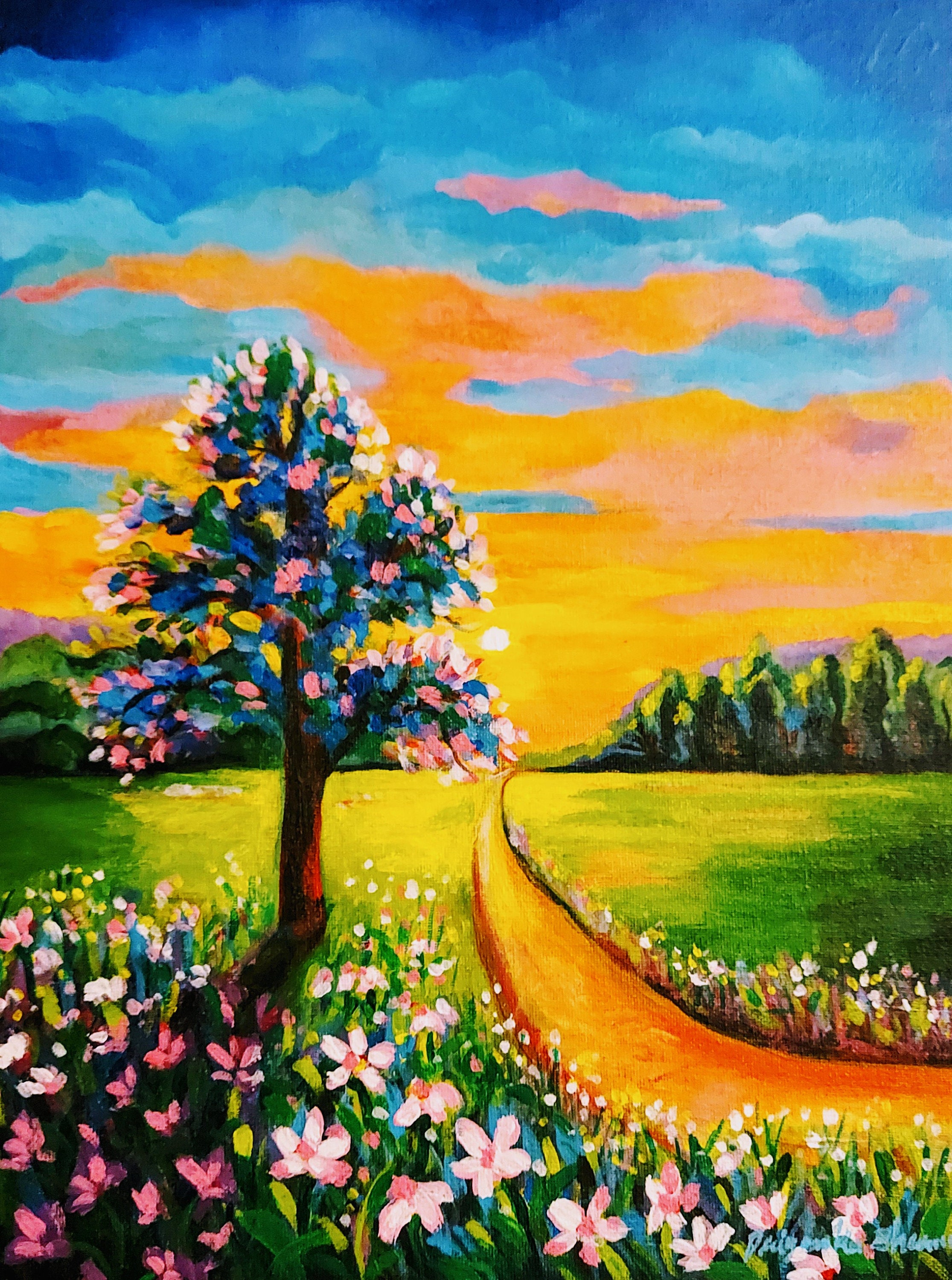 Landscape Paintingsunset Original Landscape Art on Canvas Etsy UK