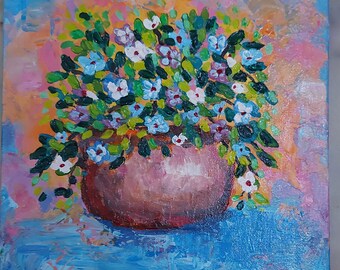 Flower Vase Painting,Abstract Flower Painting, Floral Abstract Painting,Palette Knife Painting, Small gift Wall Art,Wall Decor