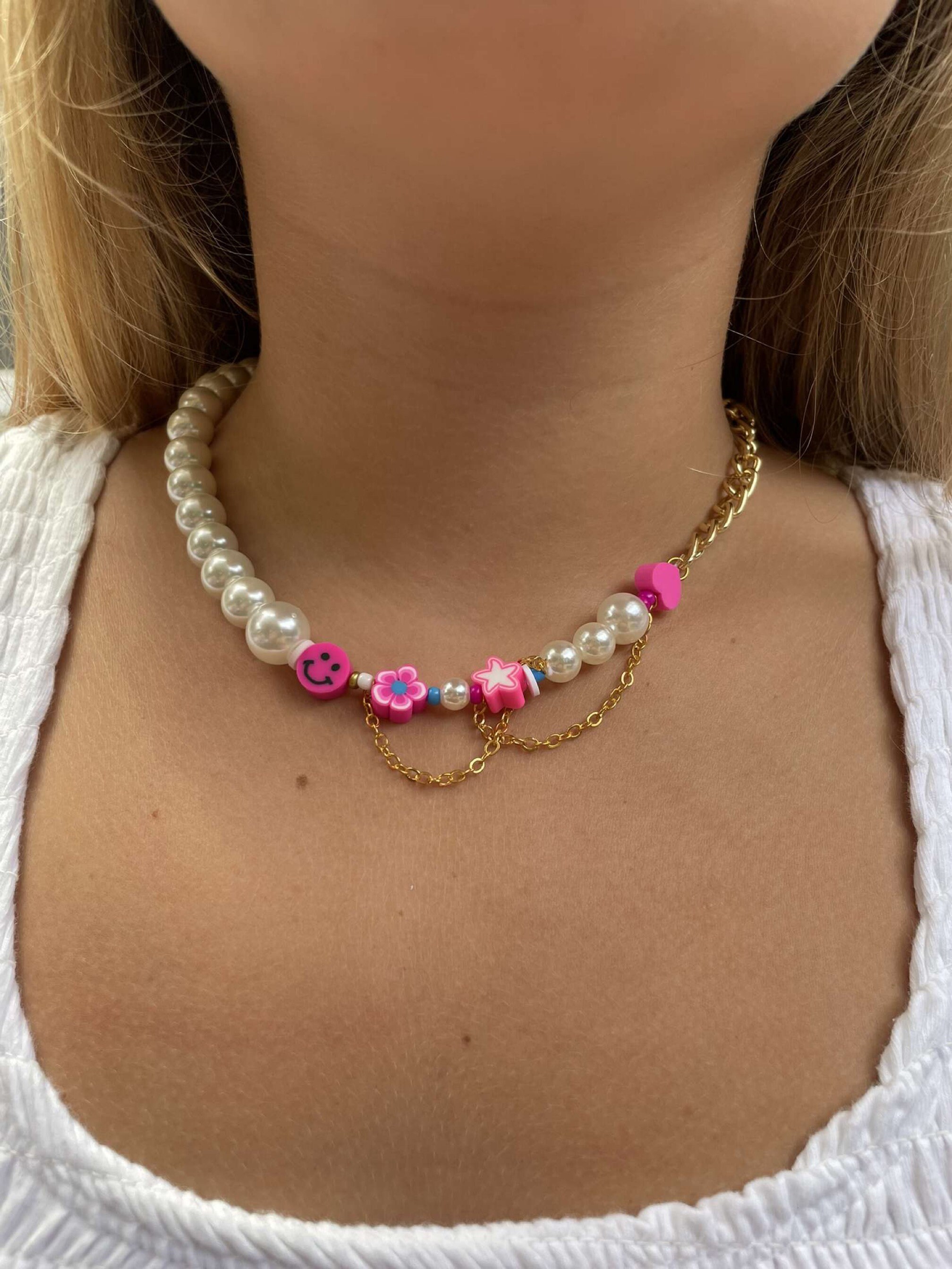 Pink Happy Go Lucky Necklace Etsy
