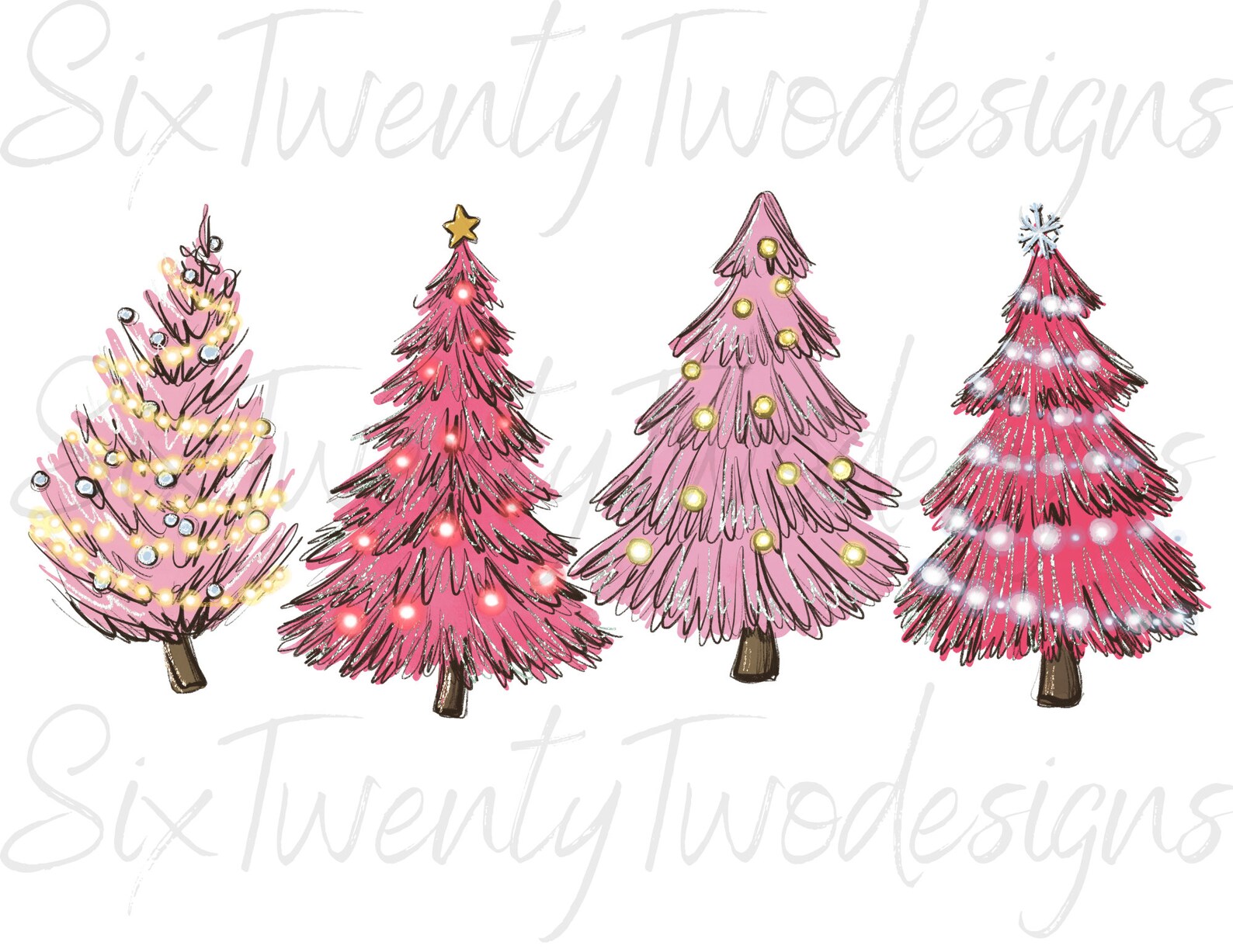 Pink Christmas Tree Lights Ready to Press Sublimation Transfer Etsy