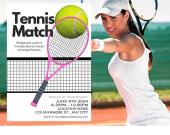 Tennis Match Invitation Digital Download Template, Edit in Canva 5 x 7