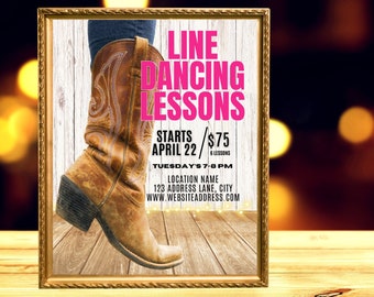 Line Dancing Lessons Flyer: Western Theme, Social Media Template (Digital Download)
