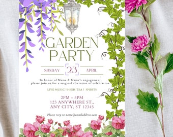 Garden Party Invitation Digital Download Template, Easy to Edit in Canva, Engagement Party, Baby Shower, Floral Invitation, 5 x 7 Inches