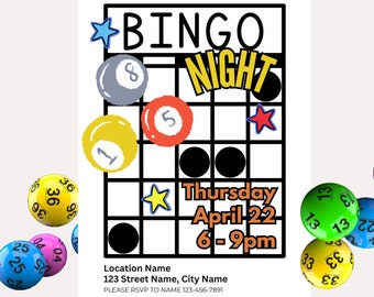 Bingo Night Invitation Template: Colorful Bingo Card (Digital Download)