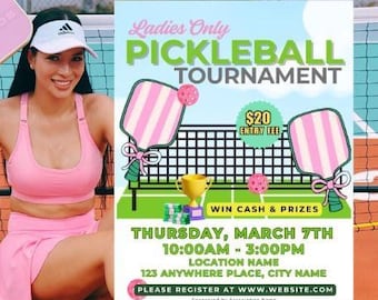 Damen Pickleball Turnier Flyer Vorlage: Bearbeitbares Canva Design (8,5 x 11) (Digital Download)